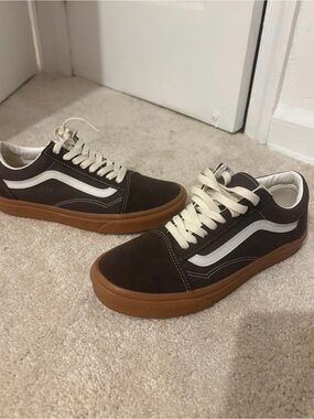 Vans Brown Suede Low-Top Sneakers with White Stripe and Gum Sole
